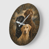 Three Labrador Retrievers Rustic Bronze Roman Nume ラージ壁時計 (傾斜)
