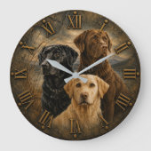 Three Labrador Retrievers Rustic Bronze Roman Nume ラージ壁時計 (正面)