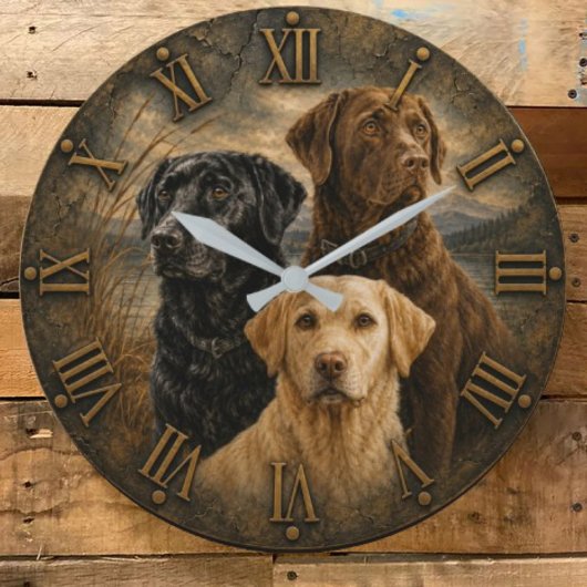 Three Labrador Retrievers Rustic Bronze Roman Nume ラージ壁時計