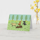 Three Labradors with Spring Flowers カード (黄色い花)