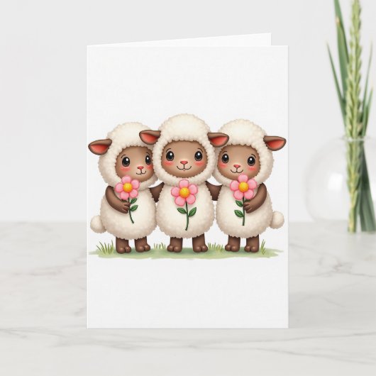 Three Lambs Flower Friend Card カード (正面)