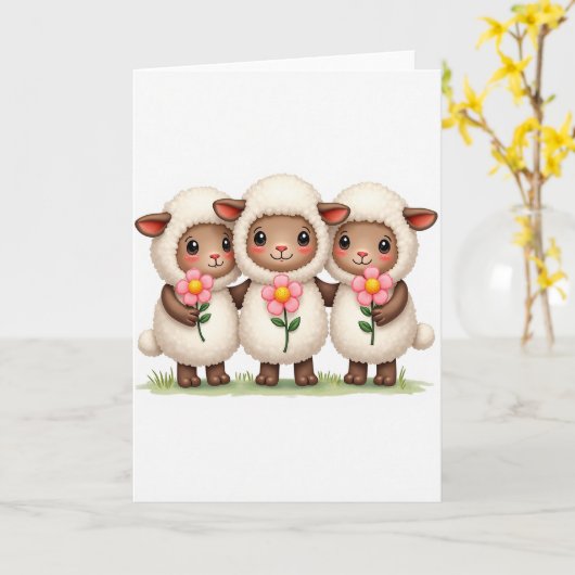 Three Lambs Flower Friend Card カード (黄色い花)