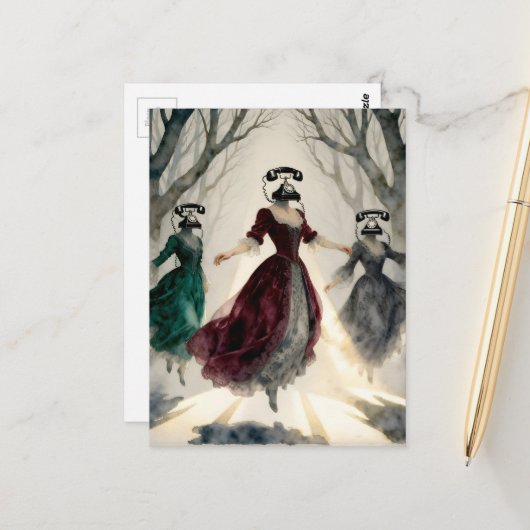 Three levitating women vintage telephone heads ポストカード (正面/裏面インサイチュ)