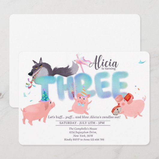 Three Little Pigs | Big Bad Wolf Storybook 招待状 (正面/裏面)