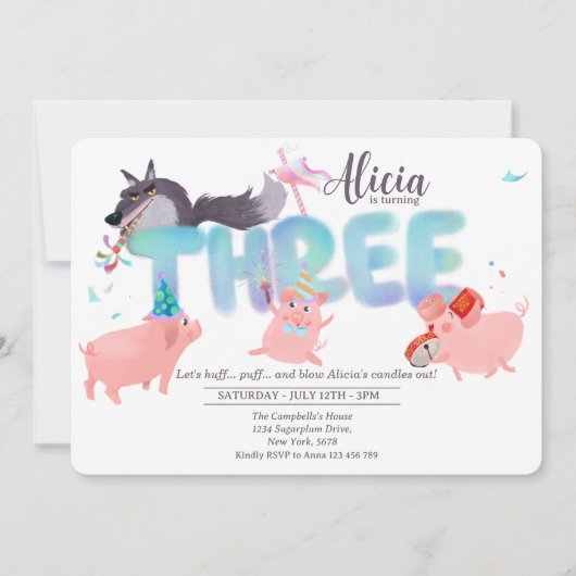 Three Little Pigs | Big Bad Wolf Storybook 招待状 (正面)