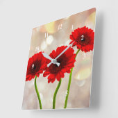Three Little Red Gerberas Acrylic wall clock スクエア壁時計 (傾斜)