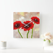 Three Little Red Gerberas Acrylic wall clock スクエア壁時計 (ホーム)