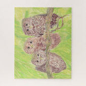 Three Little Scowling Owls - アクリル画 ジグソーパズル (縦)