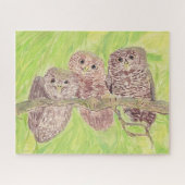 Three Little Scowling Owls - アクリル画 ジグソーパズル (横)