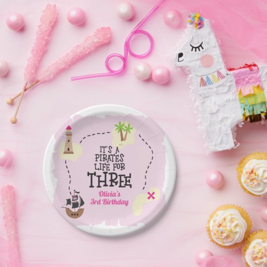 THREE meピンク誕生日の海賊生活 ペーパープレート (パーティー)