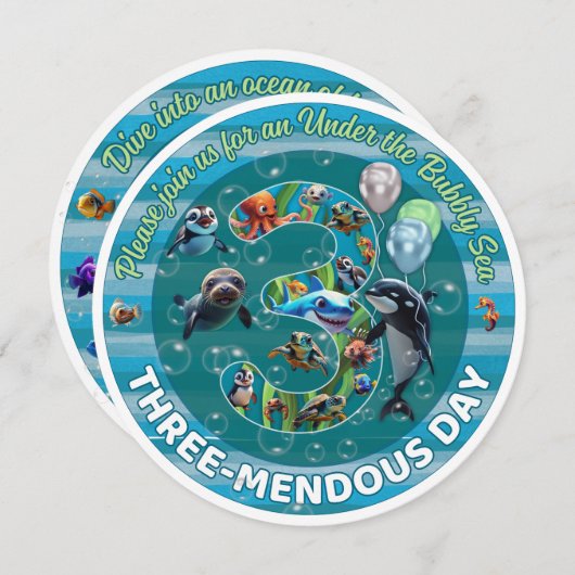 Three-mendous Day Round Birthday Invites (正面/裏面)
