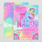 Three Nado Rainbow Glitter 3rd Birthday Party 招待状 (正面/裏面)