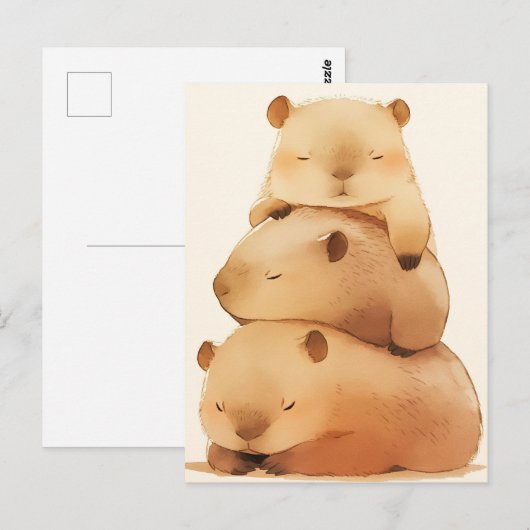 Three Napping Capybara Stack Minimalist Animal ポストカード (正面/裏面)