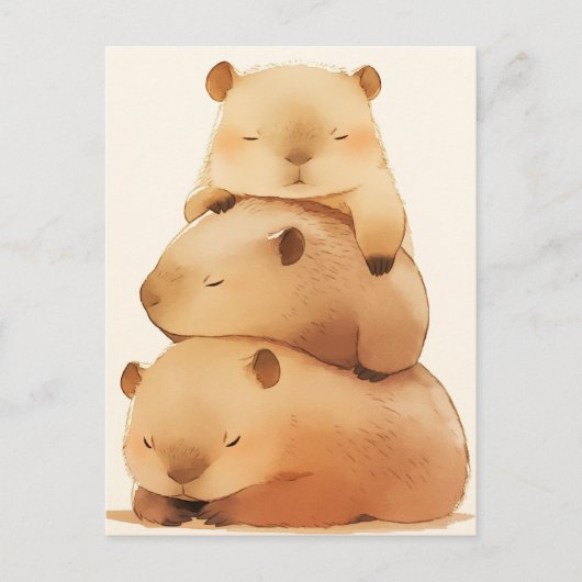 Three Napping Capybara Stack Minimalist Animal ポストカード (正面)