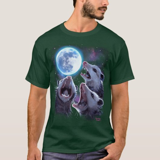 Three Opossums Howling at the Moon Funny Possum vi Tシャツ (正面)