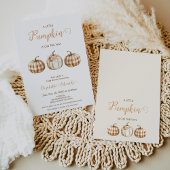 Three Orange Plaid Little Pumpkin Baby Shower  招待状