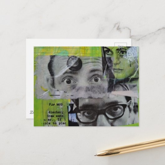 Three Pairs of Eyes Looking Mixed Media Collage ポストカード (正面/裏面インサイチュ)