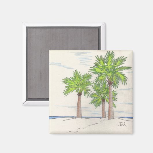 THREE PALM MAGNET（正方形） マグネット (正面/裏面)