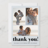 Three Photo Collage Blue Birthday Party Thank You サンキューカード (正面)