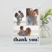 Three Photo Collage Blue Birthday Party Thank You サンキューカード (スタンド正面)