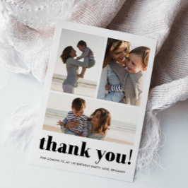 Three Photo Collage Blue Birthday Party Thank You サンキューカード