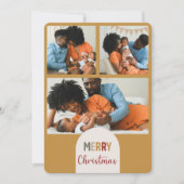 Three Photo Custom Modern Colorful Merry Christmas シーズンカード (正面)