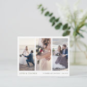 Three Photo Greenタイポグラフィ結婚's Thank You ポストカード (スタンド正面)