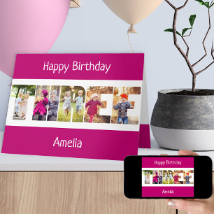 THREE PHOTO Letters Pink Girls 3rd Birthday Card カード