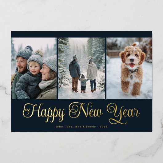 Three Photo New Year 箔シーズンカード (正面)