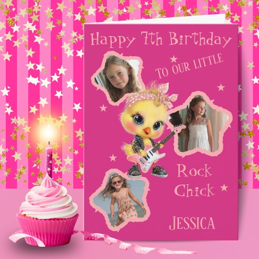 Three Photo Rock Chick Birthday Card カード