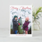 Three Photo Vertical Red Script メリークリスマス シーズンカード (スタンド正面)