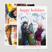 Three Photo Vertical Red Typography Happy シーズンカード (正面/裏面)