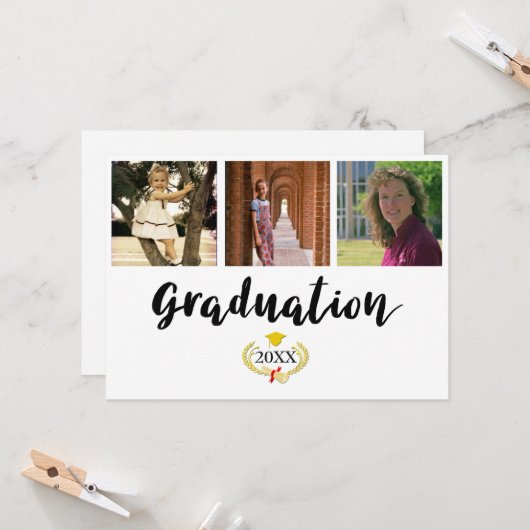 Three photos College Graduation card カード (正面/裏面インサイチュ)