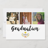 Three photos High School Graduation Announcement カード (正面)