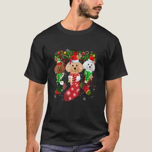 Three Poodle In Socks Christmas Santa Hat   Tシャツ (正面)