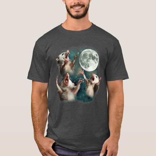 Three Possum Moon 3 Opossum Funny Weird Cursed Mem Tシャツ (正面)