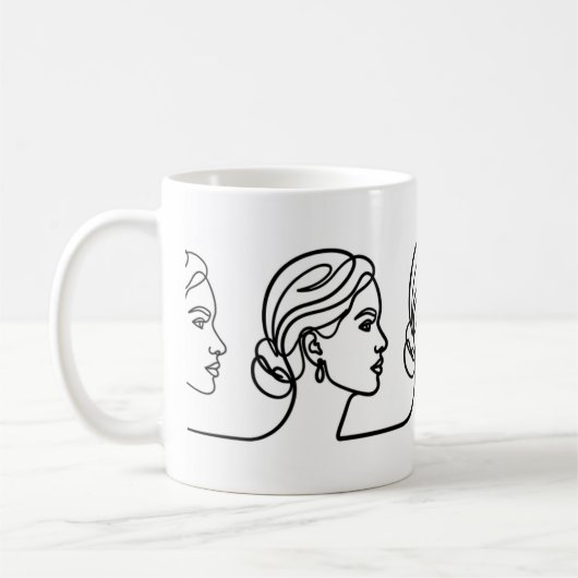 Three Profiles in One Line – Minimalistic Panorama コーヒーマグカップ (左)