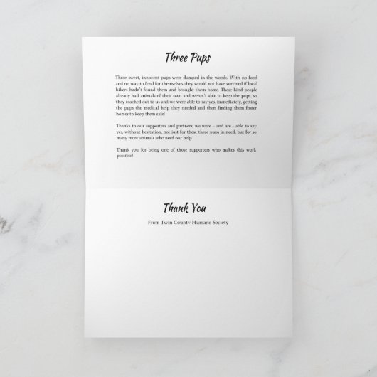 Three Pups TCHS Thank You カード (内部)