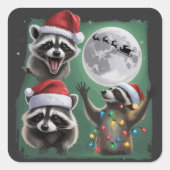 Three Raccoons With The Moon Galaxy Christmas  スクエアシール (正面)