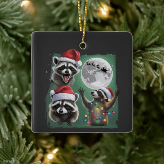 Three Raccoons With The Moon Galaxy Christmas  セラミックオーナメント (ツリー)