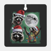 Three Raccoons With The Moon Galaxy Christmas  メタルオーナメント (正面)