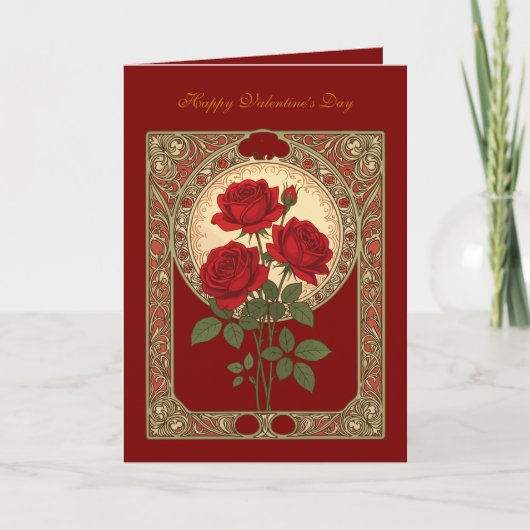 Three Red Roses Art Nouveau Style カード (正面)