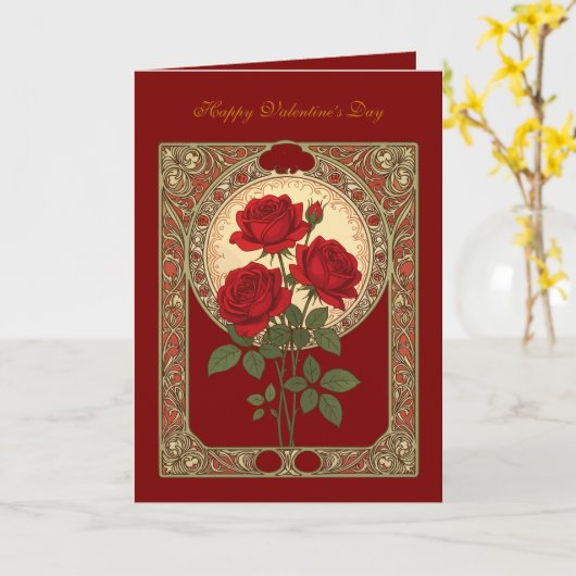 Three Red Roses Art Nouveau Style カード (黄色い花)