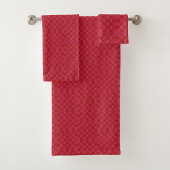 Three red towels with a diamond pattern towel バスタオルセット