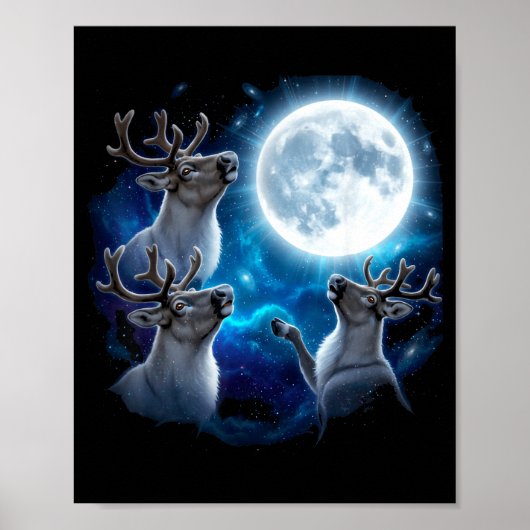 Three Reindeer Howling At The Moon Merry Christmas ポスター (正面)