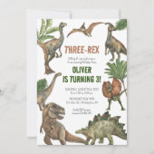 Three-Rex 3歳の誕生日恐竜の招待状 セーブザデート (正面)