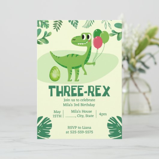 Three Rex 3rd Dinosaur Birthday invitation 招待状 (スタンド正面)
