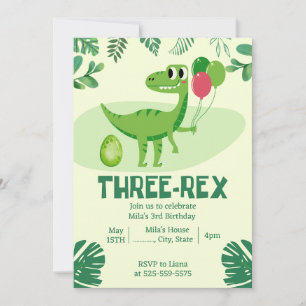 Three Rex 3rd Dinosaur Birthday invitation 招待状