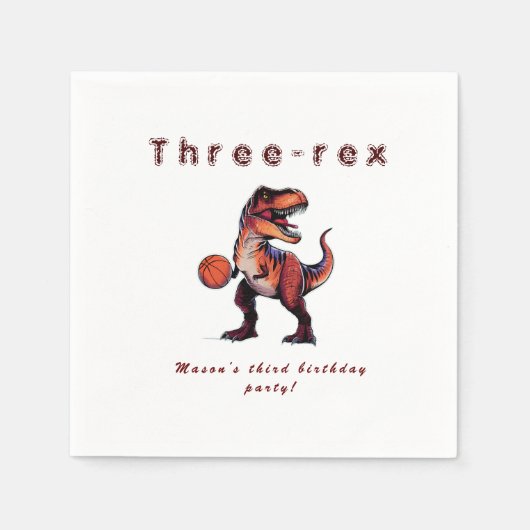 Three-Rex basketball Dino birthday   スタンダードカクテルナプキン (正面)