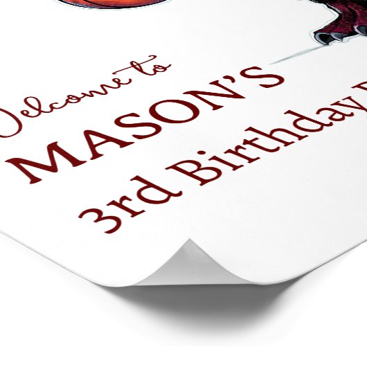 Three-Rex basketball Dino birthday welcome sign ポスター (角)
